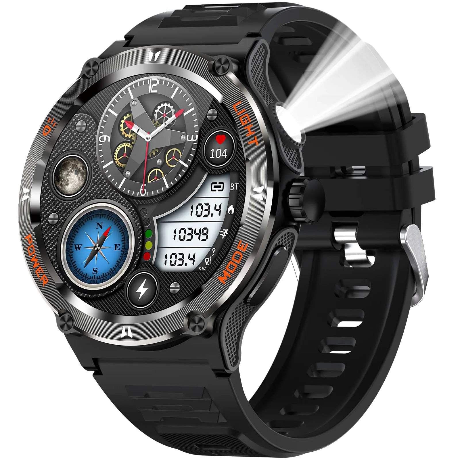 EIGIIS Smart Watch 3ATM Waterproof 1.53" KT76 Men Sport With Compass And LED Flashlight Heart Rate Sleep Analysis Bluetooth Call Black United States S422983b7dce94257a9ca73c722498bc1T Red, White and Blue Products Store
